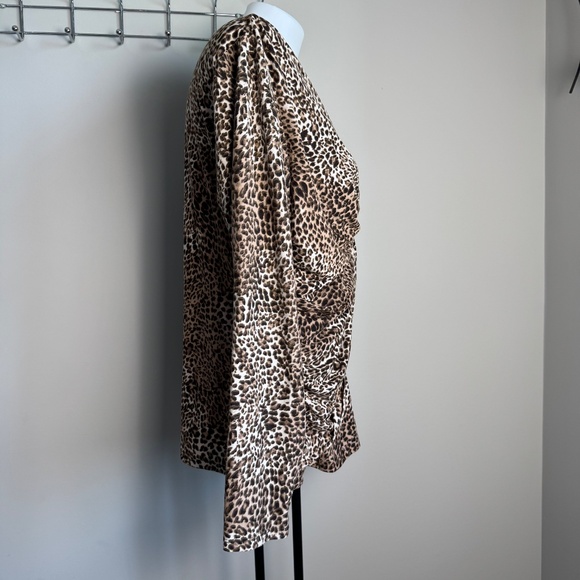 Milano Women's Long Sleeve Pullover Leopard Print‎ Ruched Blouse X-Large Stretch - Picture 5 of 14